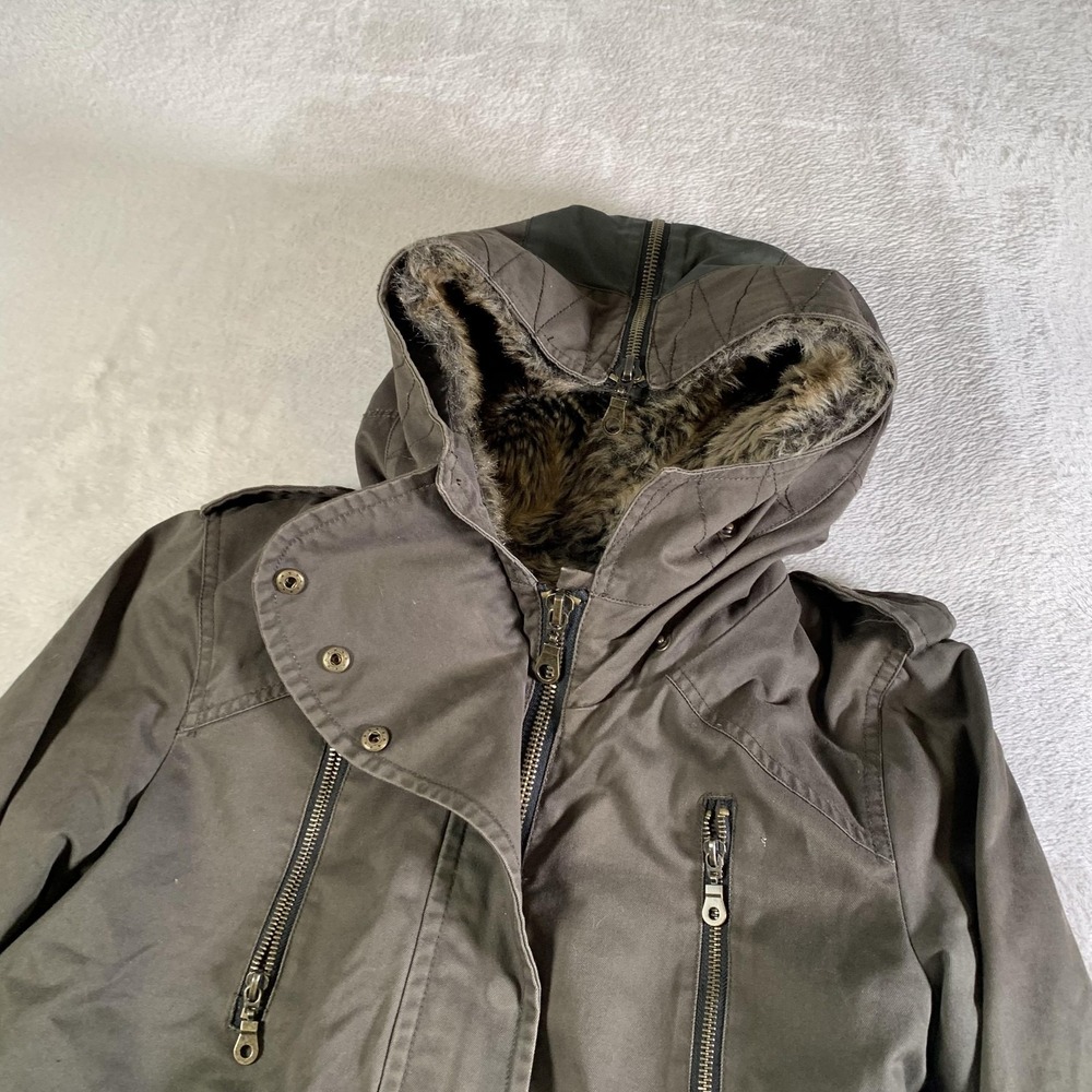 Forever 21 Coat Womens‎ Small Green Faux Fur Lined Hooded Parka Zip Pockets